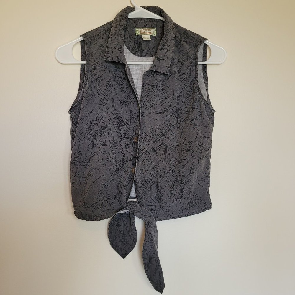 Vintage Tommy Bahama Gray Sleeveless Tie Front Top